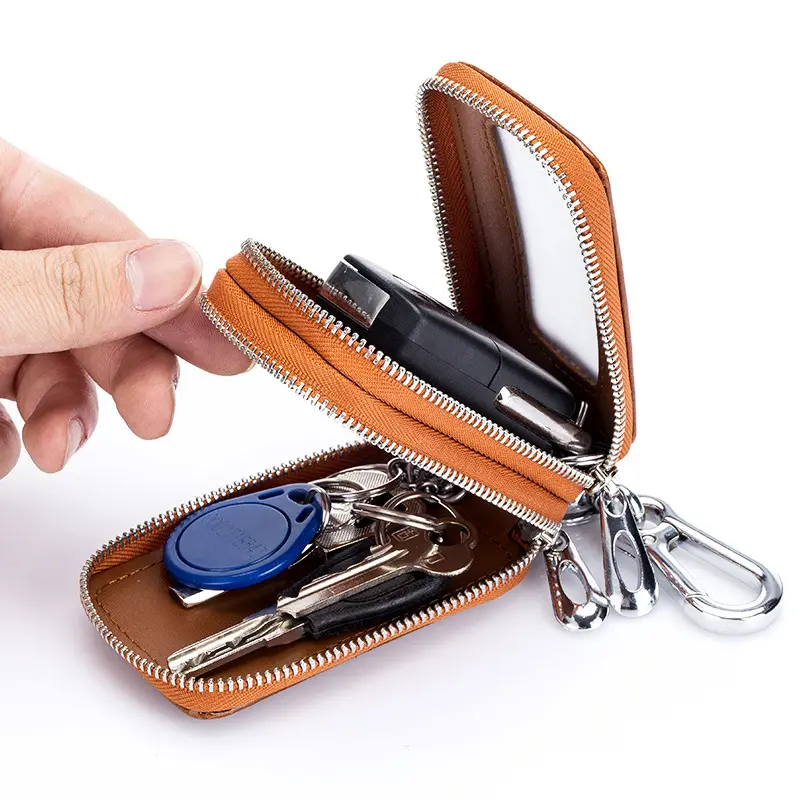 Sanchuan OEM204 Leather Key Holder - Fashion Zipper Double-Layer Car Key Cover Bag
